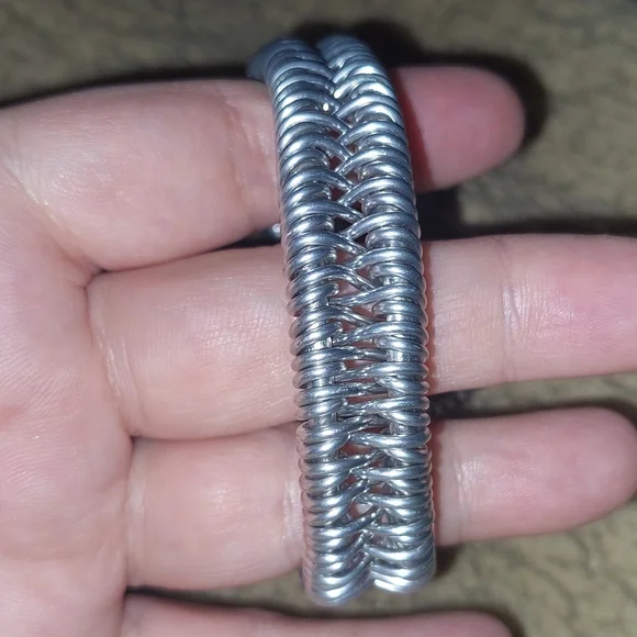 Silvertone Handmade Wire Spiral Statement Bracelet With Crystals. - Picture 3 of 6